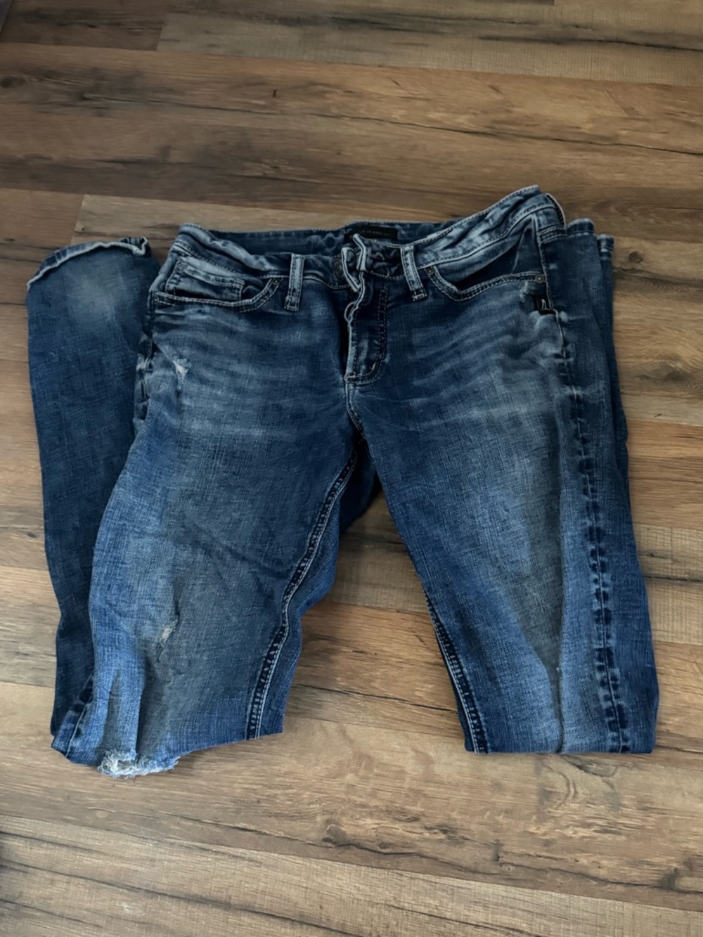 Silver Jeans Women's Dark Blue Skinny Distressed Jeans